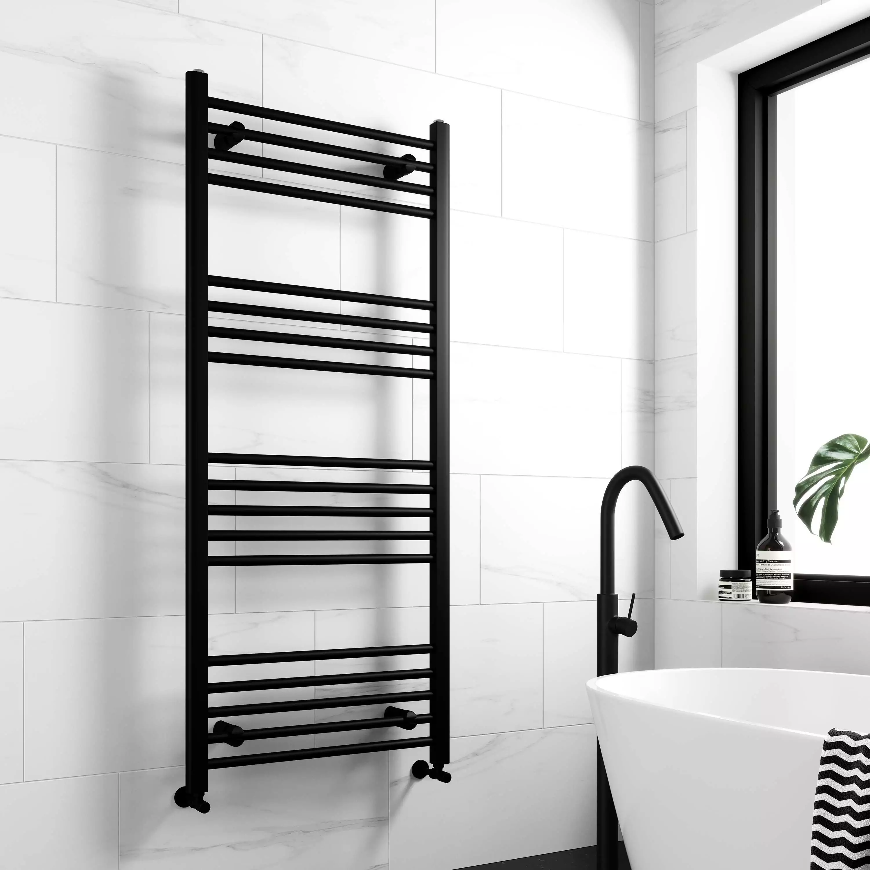 Barcelona Black Heated Towel Rail | 1400x600mm | Bathroom Mountain
