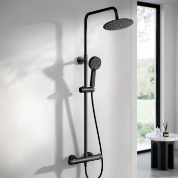 Ennis Matt Black Round Thermostatic Shower Set