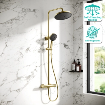Derry Brushed Brass Round Thermostatic Shower Set