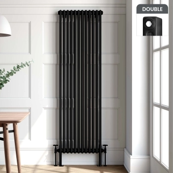 Athens Matt Black Double Column Vertical Traditional Radiator 1800x560mm