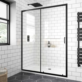 London Matt Black 6mm Sliding Shower Door 1400mm