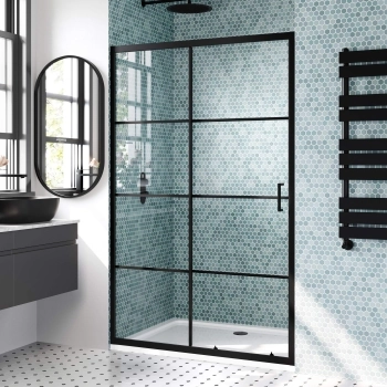 London Matt Black Grid 6mm Sliding Shower Door 1200mm