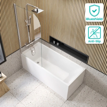 Witney 1500x700 Square Shower Bath & 6mm Easy Clean Chrome Bath Screen