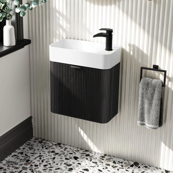 Cayman Black Oak Cloakroom Wall Hung Slimline Basin Vanity 440mm - Black Accents