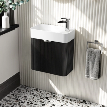 Cayman Black Oak Cloakroom Wall Hung Slimline Basin Vanity 440mm - Chrome Handle