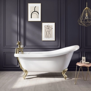 Highbury 1550mm Roll Top Slipper Bath - Brushed Brass Ball Feet