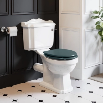 Lima Traditional Close Coupled Toilet With Midnight Green Wooden Seat