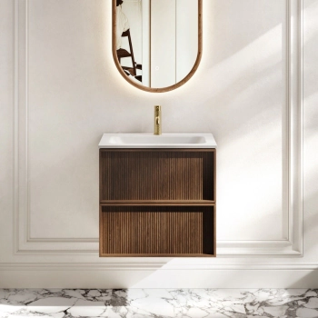 Bora Natural Walnut Wall Hung Basin Drawer Vanity 600mm