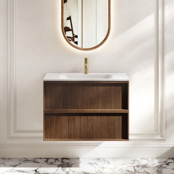 Bora Natural Walnut Wall Hung Basin Drawer Vanity 800mm