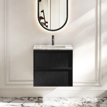 Bora Black Oak Carrara Marble Wall Hung Vanity Drawer & Undermount Basin 600mm