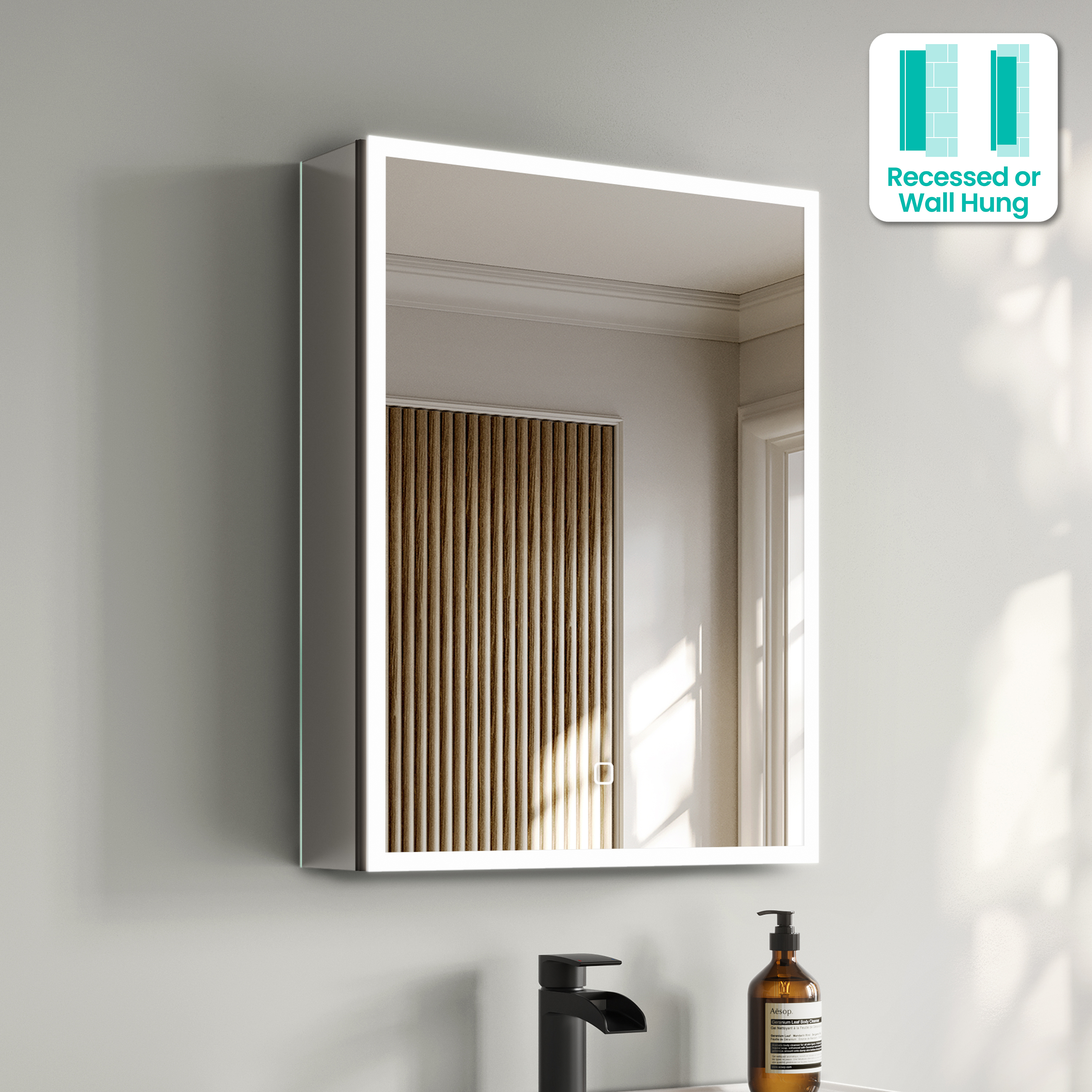 Esme Black Gloss LED Recessed Bathroom Mirror Cabinet