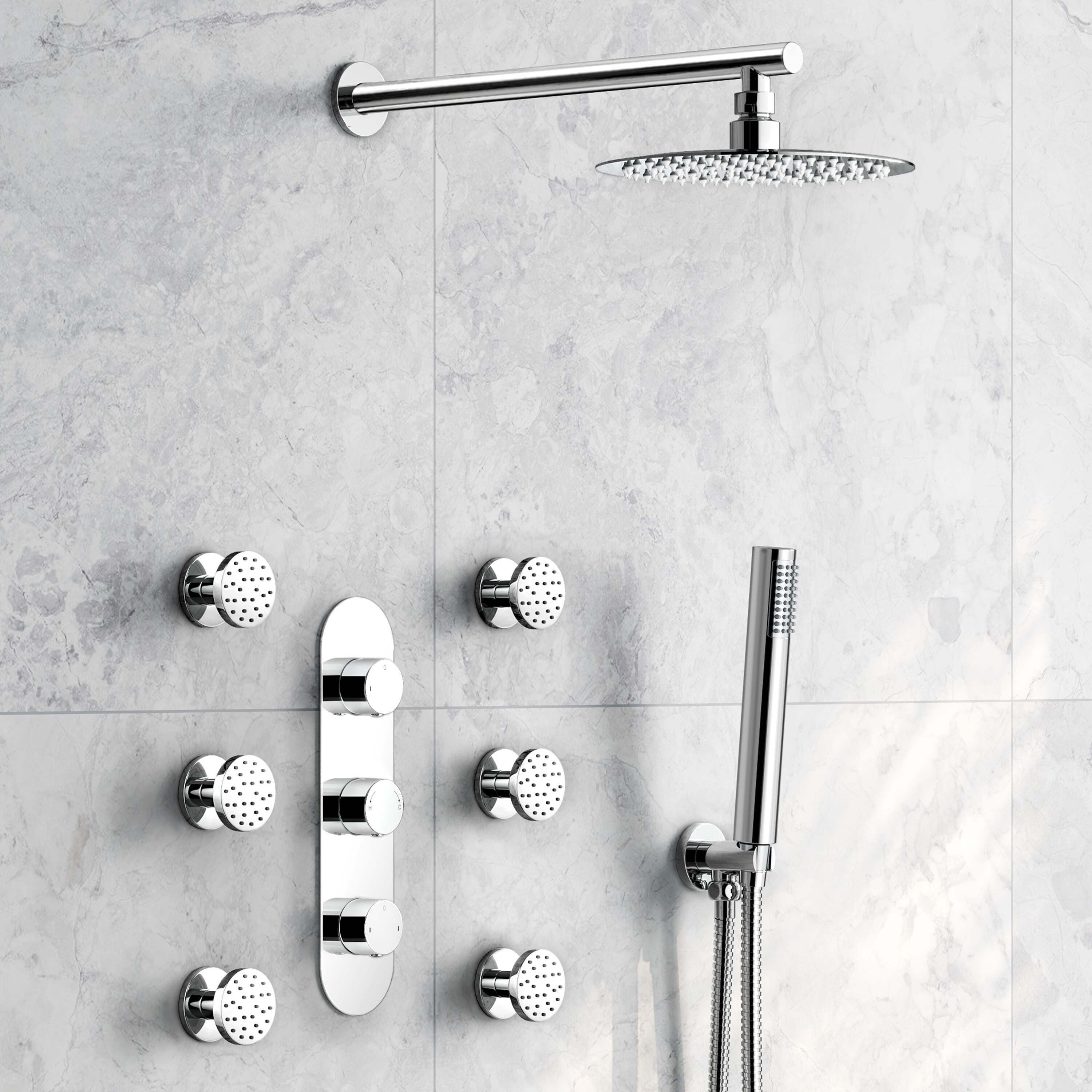 Ballina Premium Chrome Round Thermostatic Set - 200mm Head, Hand